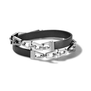 Classic Black Leather & SS Tuning Fork Double Wrap Bracelet - Medium Product Image