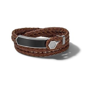 Precisionist Braided Brown Leather & Epoxy Plaque Double Wrap Bracelet - Large Product Image