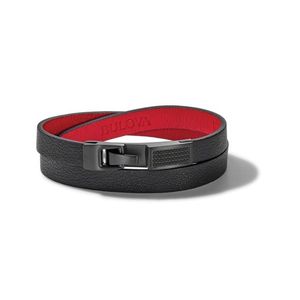 Precisionist Black/Red Leather & Black Diamond Double Wrap Bracelet - Medium Product Image
