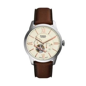 Mens Townsman Automatic Silver & Brown Leather Strap Watch Cream Dial Product Image