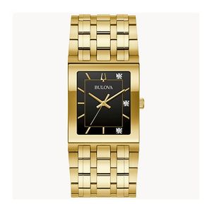 Mens Marc Anthony Quadra Gold-Tone Stainless Steel Rectangular Watch Black Dial Product Image