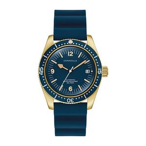 Mens Sea Hunter Automatic Gold & Deep Blue Rubber Strap Watch Blue Dial Product Image