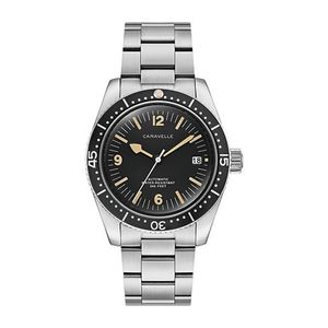 Mens Sea Hunter Automatic Silver-Tone Stainless Steel Watch Black Dial Product Image