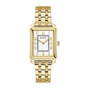 Ladies Sutton Gold-Tone Stainless Steel Rectangle Watch White Dial Product Image
