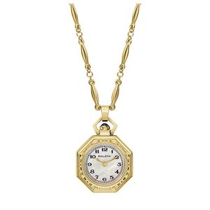 Ladies Rubaiyat Gold-Tone Stainless Steel Watch Pendant Necklace White MOP Dial Product Image