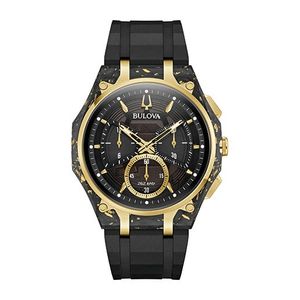Mens HPQ CURV Forged Carbon Gold & Black HNBR Strap Watch Black Dial Product Image