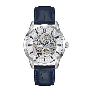Mens Sutton Automatic Silver & Blue Leather Strap Watch Silver Dial Product Image