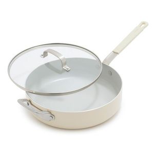 Ceramic Nonstick Aluminum 4.5qt Saute Pan w/ Lid Cream Product Image