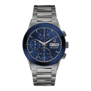 Mens Modern Millennia Chronograph Gray Stainless Steel Watch Blue Dial Product Image