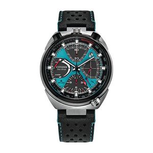 Mens Promaster Tsuno Chrono Racer Black Leather Strap Watch Blue Dial Product Image