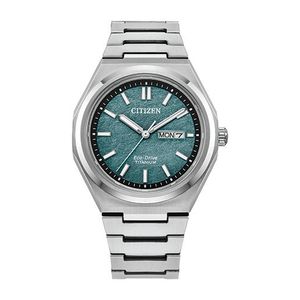 Mens Zenshin Super Titanium Eco-Drive Silver-Tone Watch Green Dial Product Image