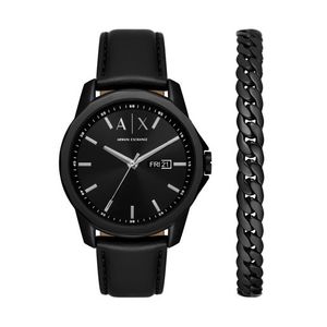 Mens Banks Black Leather Strap Watch Gift Set Product Image