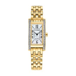 Ladies Petite Palidoro Eco-Drive Gold-Tone SS Rectangle Watch White MOP Dial Product Image