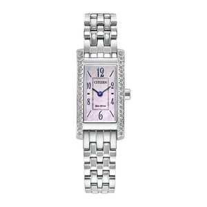 Ladies Petite Palidoro Eco-Drive Silver-Tone SS Rectangle Watch Pink MOP Dial Product Image