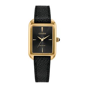 Ladies Dress Classic Eco-Drive Black Leather Strap Rectangle Watch Black Dial Product Image