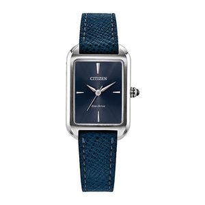 Ladies Dress Classic Eco-Drive Blue Leather Strap Rectangle Watch Blue Dial Product Image