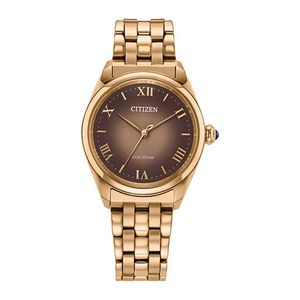 Ladies L "Classic" Eco-Drive Rose Gold-Tone Stainless Steel Watch Brown Dial Product Image