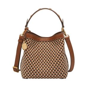Jessie Leather Small Bucket Crossbody Bag Neutral Woven Product Image
