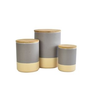 3pc Stoneware Canister Set w/ Bamboo Lids Grey Product Image