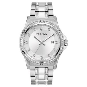 Mens Crystal Silver-Tone Stainless Steel Watch Box Set w/ Crystal Bracelet Product Image