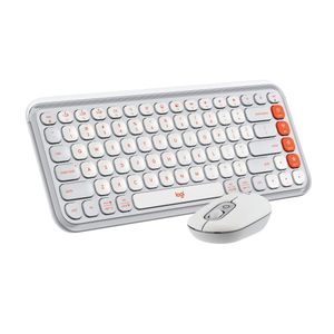 Logitech - POP ICON COMBO Compact TKL Bluetooth Keyboard and Mouse Bundle with Programmable Quiet Keys and Buttons - Off-white & Orange Product Image
