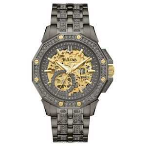 Mens Octava Crystal Automatic Gray Stainless Steel Watch Gold Dial Product Image