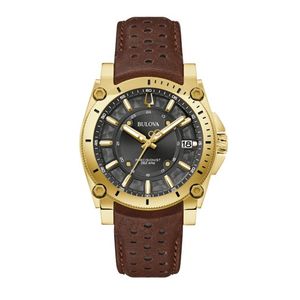 Mens Icon Precisionist Gold-Tone & Brown Leather Strap Watch Black Dial Product Image