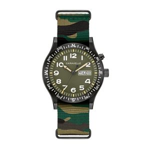 Mens Field Light Up Black & Camouflage Nylon Strap Watch Green Dial Product Image
