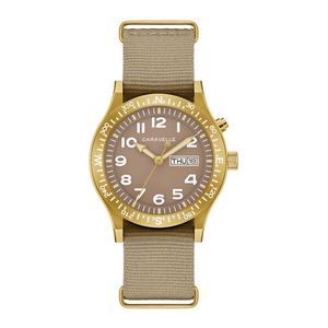 Mens Field Light Up Gold & Tan Nylon Strap Watch Taupe Dial Product Image