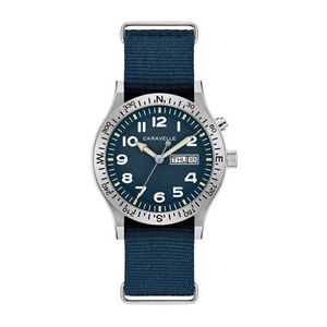 Mens Field Light Up Silver & Blue Nylon Strap Watch Blue Dial Product Image