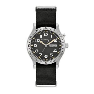 Mens Field Light Up Silver & Black Nylon Strap Watch Black Dial Product Image