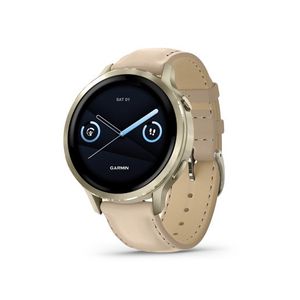 Venu 4 GPS Health & Fitness Smartwatch - 41mm Lunar Gold w/ Light Sand Leather Band Product Image
