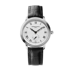 Ladies Classics Slimline Small Seconds Black Leather Strap Watch Silver Dial Product Image