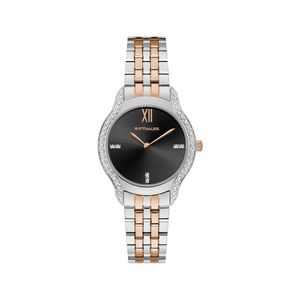 Ladies Black Tie Diamond & Rose Gold-Tone Stainless Steel Watch Black Dial Product Image