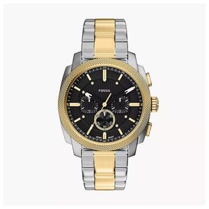 Mens Machine Chronograph Tow-Tone Stainless Steel Watch, Black Dial Product Image