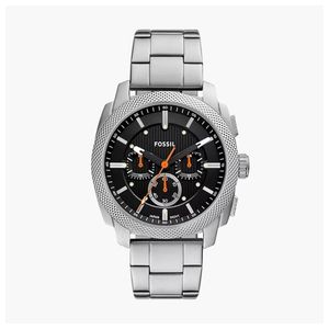 Mens Machine Chronograph Silver-Tone Stainless Steel Watch, Black Dial Product Image