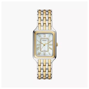 Ladies Raquel Two-Tone Stainless Steel Rectangular Watch, Mother-of-Pearl Dial Product Image