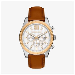 Mens Lexington Chronograph Two-Tone & Brown Leather Strap Watch Silver Dial Product Image