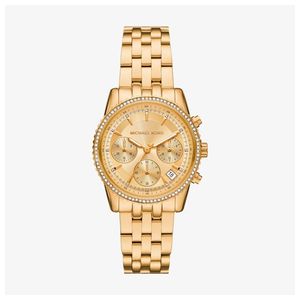 Ladies Mini Bryant Pave Gold-Tone Chronograph Stainless Steel Watch Gold Dial Product Image