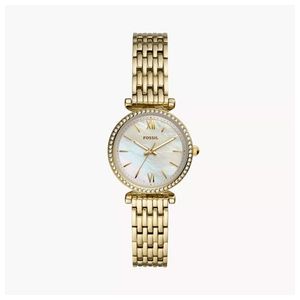 Ladies Carlie Mini Gold-Tone Stainless Steel Watch, White Mother-of-Pearl Dial Product Image