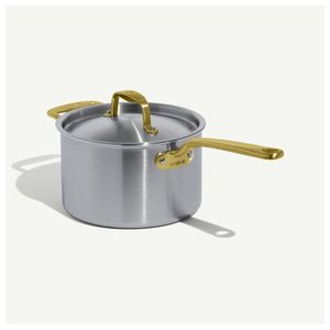 3.5qt Stainless Clad Saute Pan w/ Lid, Antique Brass Handles Product Image