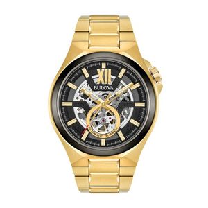 Mens Maquina Automatic Gold-Tone Stainless Steel Watch Black Skeleton Dial Product Image