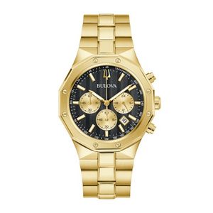 Mens Prestige Chronograph Gold-Tone Stainless Steel Watch Black Dial Product Image