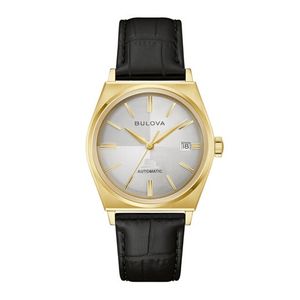 Mens Nothing But The Best Gold & Black Leather Strap Watch Silver Dial Product Image
