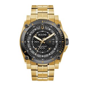 Mens Icon Precisionist Gold-Tone Stainless Steel Watch Diamond & Black Dial Product Image