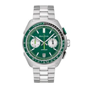 Mens Racer Chronograph Silver-Tone Stainless Steel Watch Green Dial Product Image