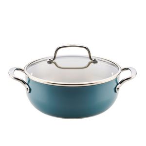 4qt Color-Finished Stainless Steel 3-Ply Casserole w/ Lid Agave Blue Product Image
