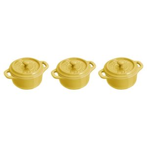 3pc Ceramic Mini Round Cocotte Set Citron Product Image