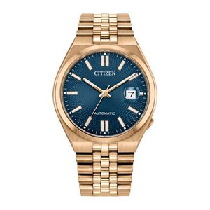 Mens TSUYOSA 60 Automatic Rose Gold-Tone Stainless Steel Watch Blue Dial Product Image
