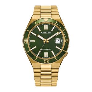 Mens TSUYOSA Shore Automatic Gold-Tone Stainless Steel Watch Green Dial Product Image